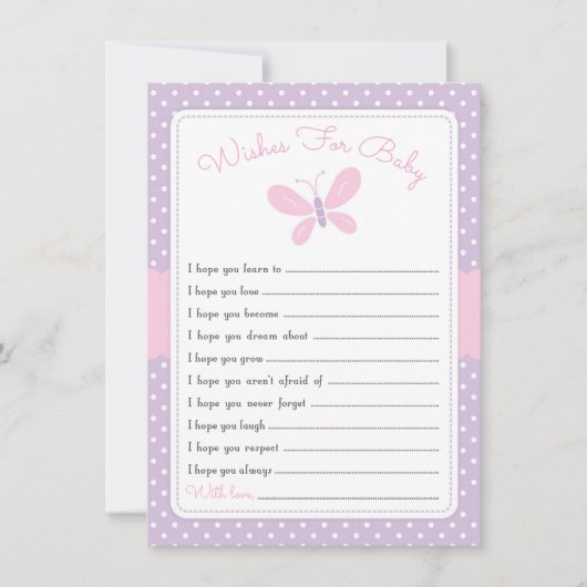 Invitation Baby shower papillon souhaits pour bébé violet ros (Devant)