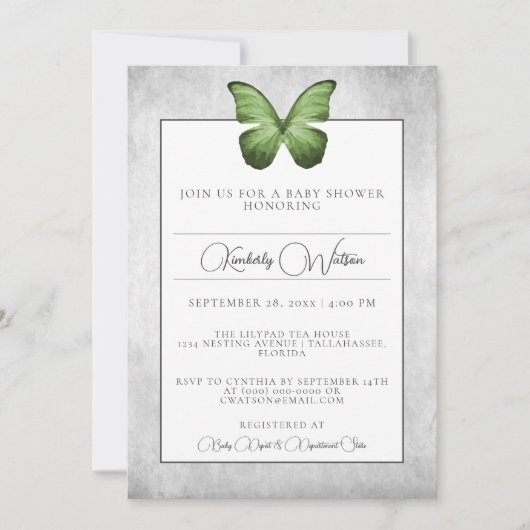 Invitation Baby shower papillon vert (Devant)