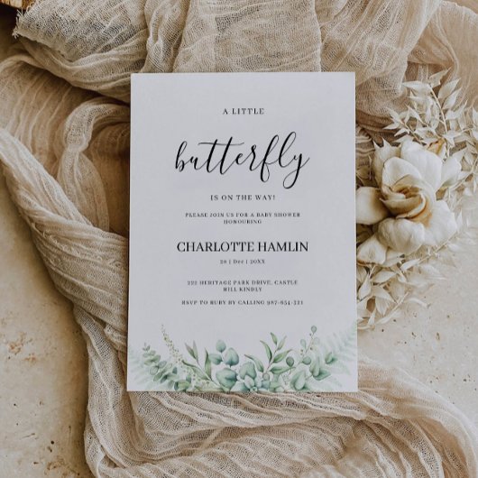 Invitation Baby shower papillon vert,