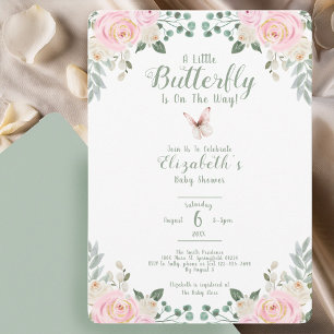 Invitation Baby Shower Papillon Vert et Pêche