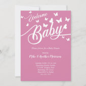 Invitation Baby shower papillon Vintage fille rose (Devant)