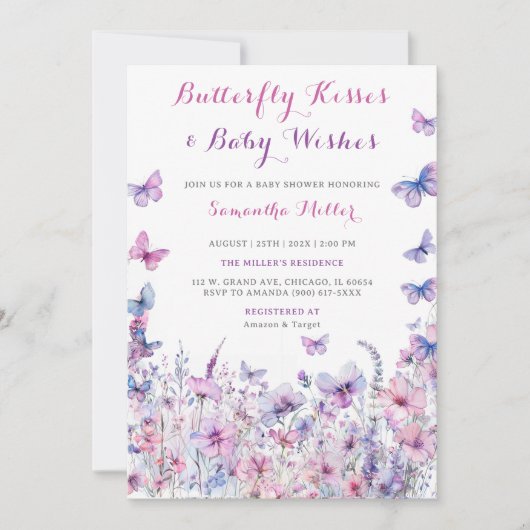 Invitation Baby Shower Papillon Violet (Devant)