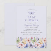 Invitation Baby Shower Papillon Violet (Devant / Derrière)