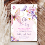 Invitation Baby shower papillon violet floral rose fille Invi<br><div class="desc">‹ Une aquarelle Papillon Thématique Invitation! Les belles couleurs pastel du papillon, des fleurs et des confettis s'accordent à tous les styles de fête ! Comprend une conception de dos motif papillon correspondant. Conçu pour correspondre à notre collection de thème Papillon Aquarelle. ► PERSONNALISEZ facilement ce design avec vos détails...</div>