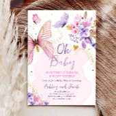 Invitation Baby shower papillon violet floral rose fille Invi