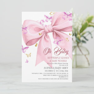 Invitation Baby Shower Papillon Violet Or Rose Pâle et Or