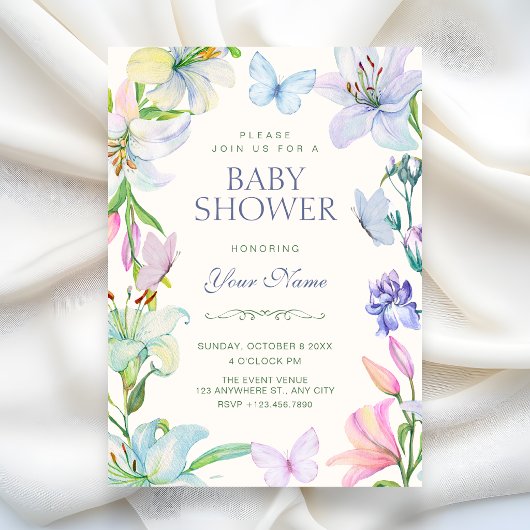Invitation Baby shower papillons floraux esthétiques