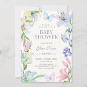 Invitation Baby shower papillons floraux esthétiques (Devant)