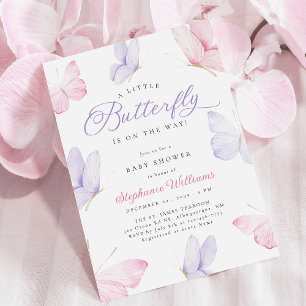 Invitation Baby Shower Papillons Roses et Violets
