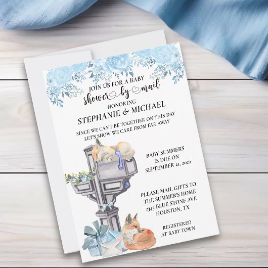 Invitation Baby shower Par Courrier Aquarelle Renards Bleus
