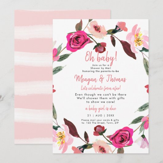Invitation baby shower par courrier du baby shower rose loint (Devant / Derrière)