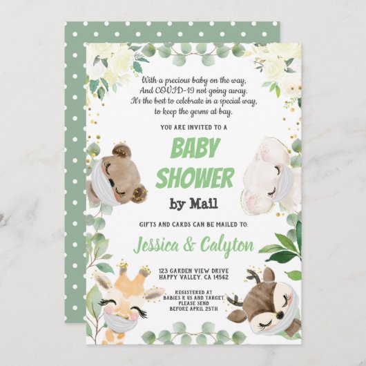 Invitation Baby shower Par Courrier Genre Neutre Bois Animal (Devant / Derrière)