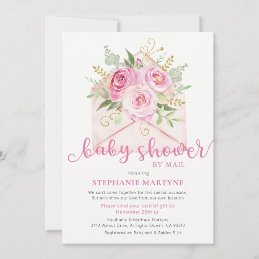 Invitation Baby shower Par Enveloppe Florale Rose Mail (Devant)