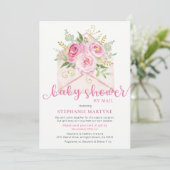 Invitation Baby shower Par Enveloppe Florale Rose Mail (Debout devant)