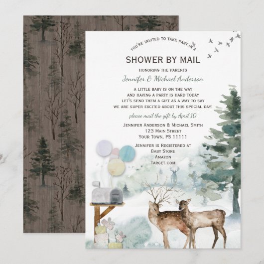 Invitation Baby shower par la poste Ours de forêt neutre pour (Devant / Derrière)