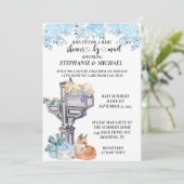 Invitation Baby Shower Par La Poste Renards Aquarelle Bleus (Debout devant)