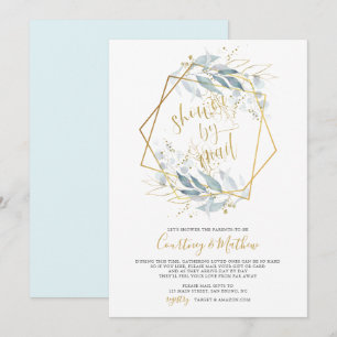 Invitation Baby shower par mail aquarelle feuille cadre or