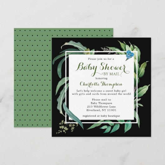 Invitation Baby shower Par Mail Aquarelle Moderne Vert Floral (Devant / Derrière)