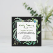 Invitation Baby shower Par Mail Aquarelle Moderne Vert Floral (Debout devant)