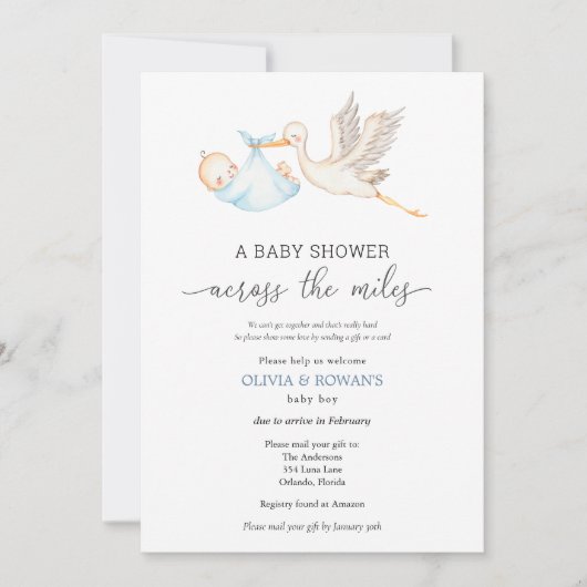 Invitation Baby shower par Mail Blue Stork (Devant)