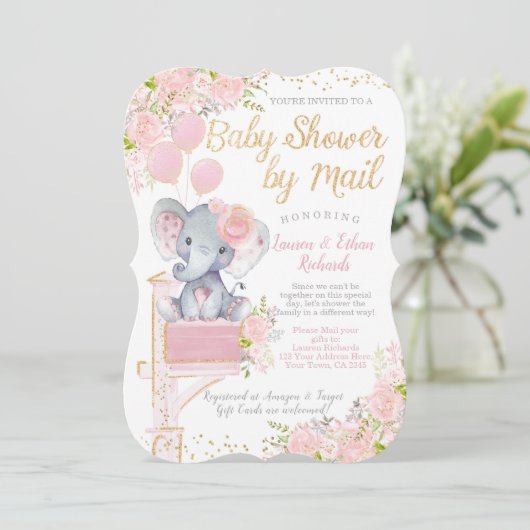 Invitation Baby shower par Mail Elephant (Debout devant)
