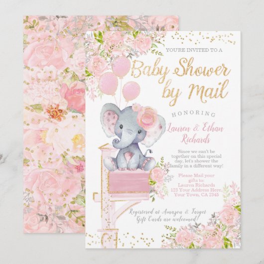 Invitation Baby shower par Mail Elephant (Devant / Derrière)