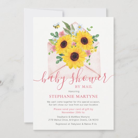 Invitation Baby shower Par Mail Enveloppe Florale Tournesol (Devant)