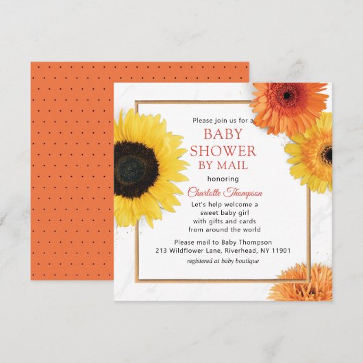 Invitation Baby shower Par Mail Fleur De Tournesol Jaune Flor (Devant / Derrière)