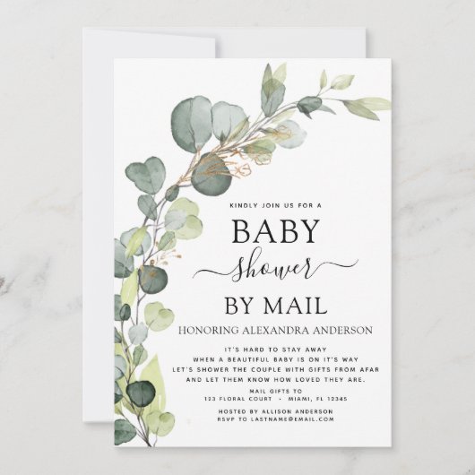 Invitation Baby shower Par Mail Greenery Eucalyptus (Devant)