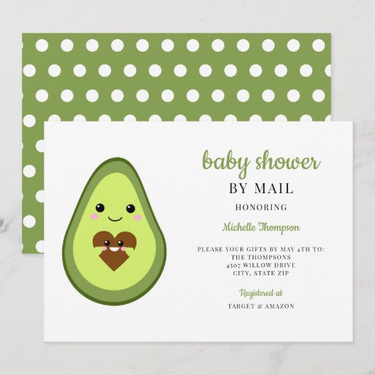 Invitation Baby shower Par Mail Kawaii Avocado Pregnant migno (Devant / Derrière)