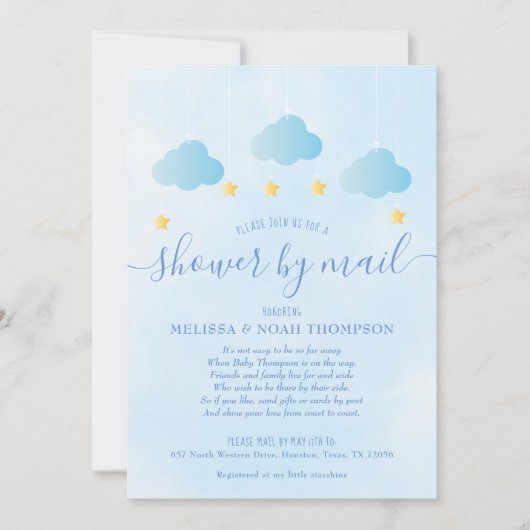 Invitation Baby shower Par Mail Long Distance Boy Blue (Devant)