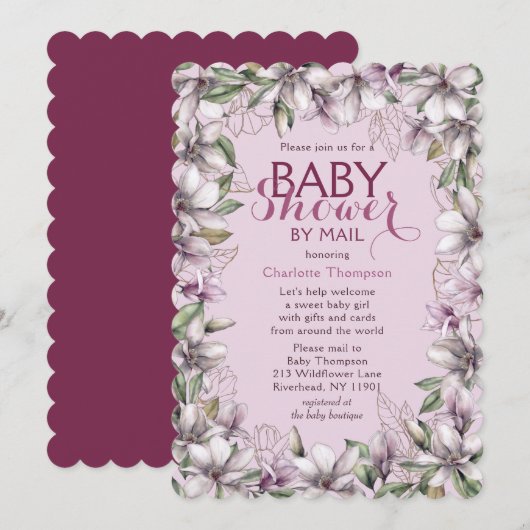 Invitation Baby shower Par Mail Magnolia Aquarelle Florale (Devant / Derrière)