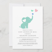 Invitation Baby shower Par Mail Mint Green Elephant (Devant)