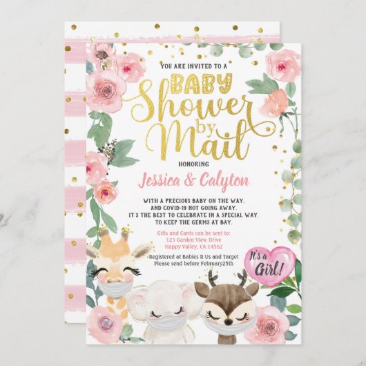 Invitation Baby shower Par Mail Pandemic Woodland Animal (Devant / Derrière)