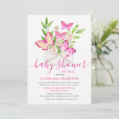 Invitation Baby shower Par Mail Papillon Rose Enveloppe Flora (Debout devant)