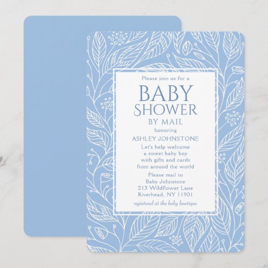 Invitation Baby shower Par Mail Pastel Blue Floral Motif (Devant / Derrière)