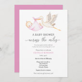 Invitation Baby shower par Mail Pink Girl Stork (Devant / Derrière)