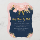 Invitation Baby shower Par Mail Pink Navy Blue Floral (Devant / Derrière)