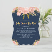 Invitation Baby shower Par Mail Pink Navy Blue Floral (Debout devant)