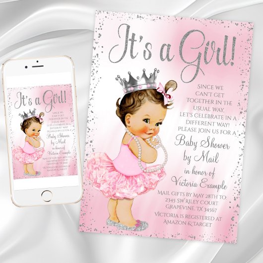 Invitation Baby shower par Mail Pink Princess Tutu Baby showe