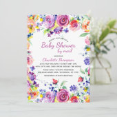 Invitation Baby shower Par Mail Ressort Aquarelle rose Floral (Debout devant)