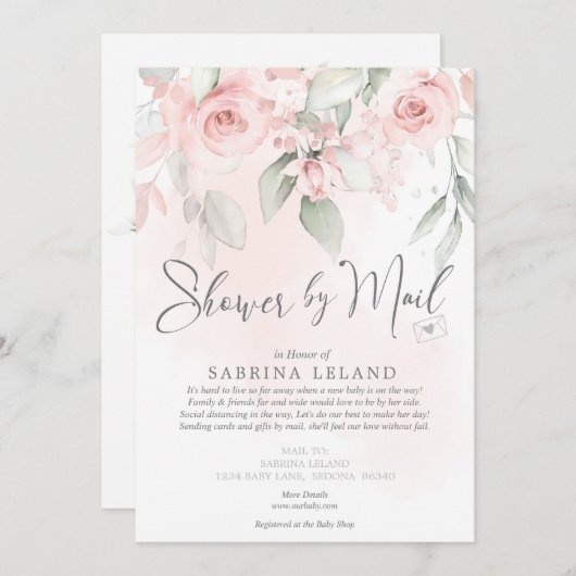 Invitation Baby shower par Mail Roses blanches Vintages (Devant / Derrière)