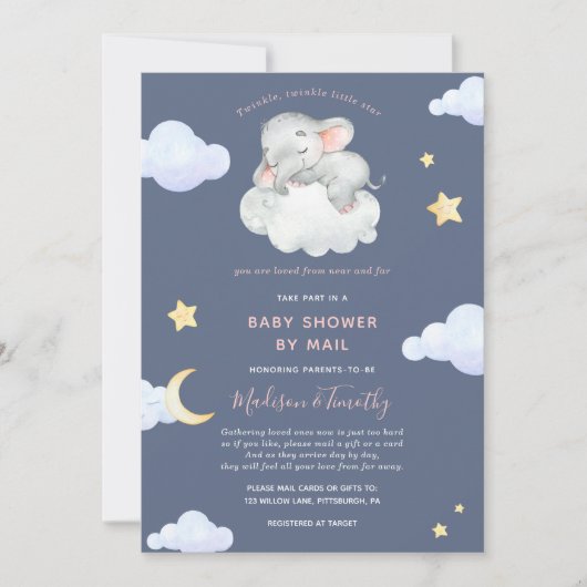 Invitation Baby shower par Mail Twinkle Little Star Elephant (Devant)