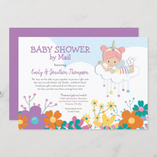 Invitation Baby shower Par Mail Unicorn Fairy Florals
