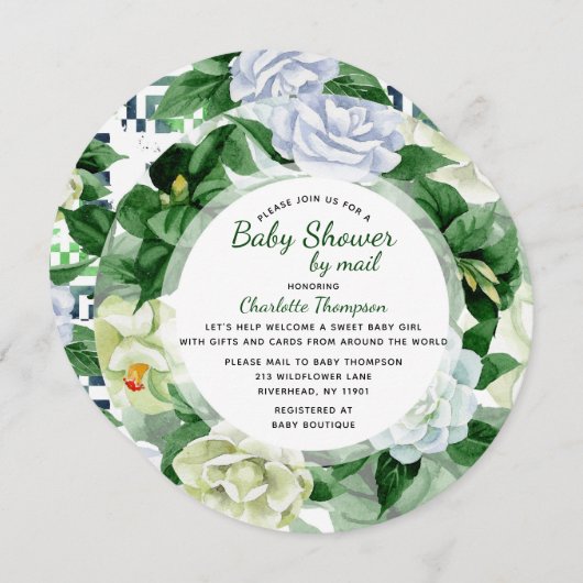Invitation Baby shower Par Mail Vert Aquarelle Floral (Devant / Derrière)