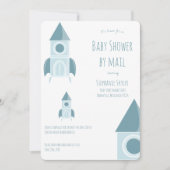 Invitation Baby shower Par Mail White Blue Rocket Ship (Devant)
