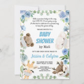 Invitation Baby shower Par Mail Woodland Animal Blue Rose (Devant)