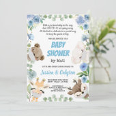 Invitation Baby shower Par Mail Woodland Animal Blue Rose (Debout devant)