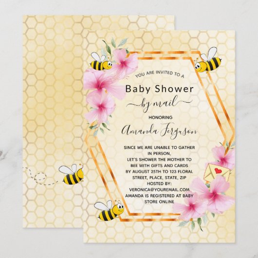 Invitation Baby shower par maman mail à être jaune floral fil (Devant / Derrière)