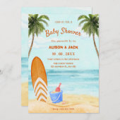 Invitation Baby shower paradisiaque de plage de aquarelle (Devant / Derrière)